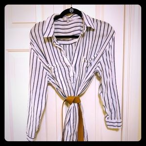 Ovi Classic White and Navy Striped Shirtdress Med